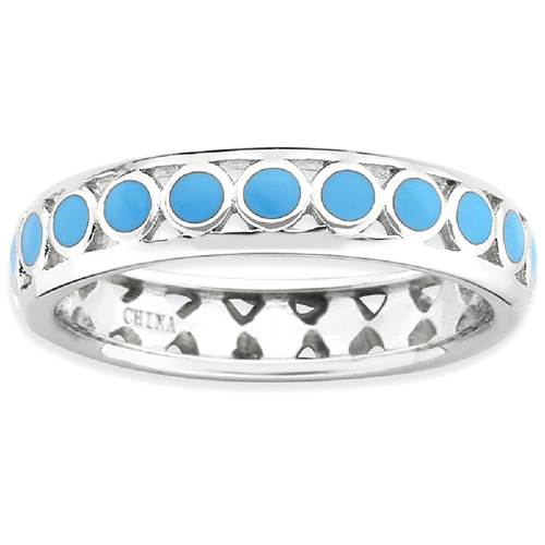 IceCarats 925 Sterling Silver Blue Circles Enameled Band Ring Size 5.00 Stackable Ed