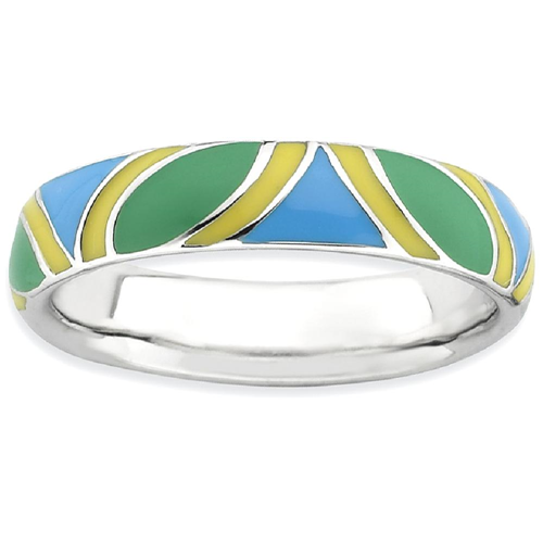 IceCarats 925 Sterling Silver Multi Color Enameled Band Ring Size 8.00 Stackable Ed Blue Yellow Green