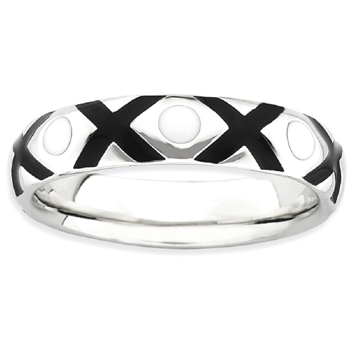 IceCarats 925 Sterling Silver Black/white Enameled Band Ring Size 10.00 Stackable Ed White Black
