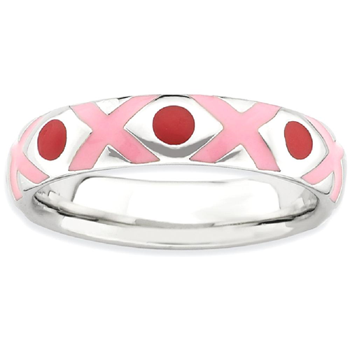 IceCarats 925 Sterling Silver Pink/red Enameled Band Ring Size 10.00 Stackable Ed Pink Red