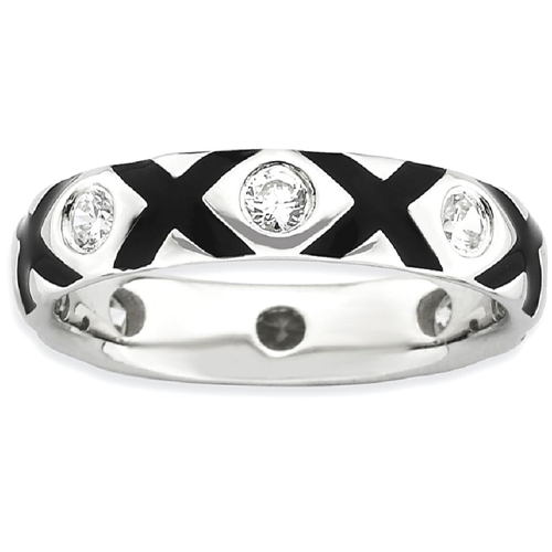 IceCarats 925 Sterling Silver Cubic Zirconia Cz Enameled Band Ring Size 10.00 Stackable Gemstone Ed Black