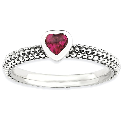 IceCarats 925 Sterling Silver Cr.r Heart Band Ring Size 10.00 Love Stackable Gemstone Birthstone July Created Ruby