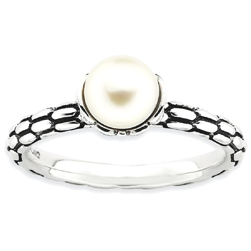 IceCarats 925 Sterling Silver Stack Exp. Patterned White Freshwater Cultured Pearl Band Ring Size 5.00 Stackable Gemstone