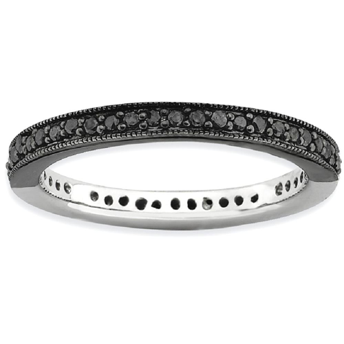 IceCarats 925 Sterling Silver Half Black/white Diamond Band Ring Size 6.00 Stackable Fancy Black White