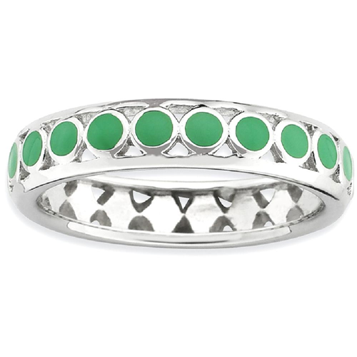 IceCarats 925 Sterling Silver Green Circles Enameled Band Ring Size 10.00 Stackable Ed