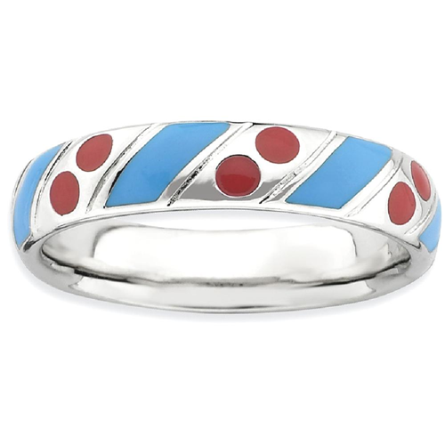 IceCarats 925 Sterling Silver Blue/red Enameled Band Ring Size 5.00 Stackable Ed Blue Red
