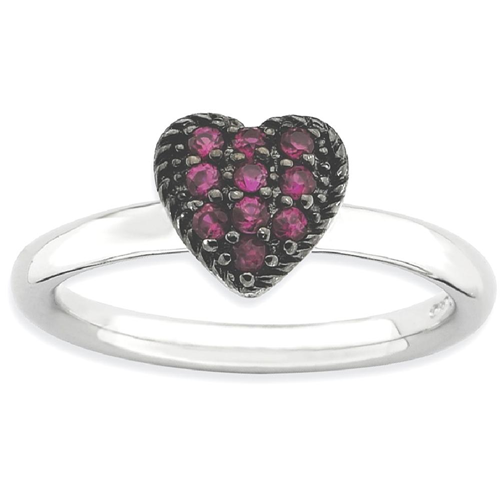 IceCarats 925 Sterling Silver Cr Red Ruby Heart Band Ring Size 7.00 Love Stackable Gemstone Birthstone July Created