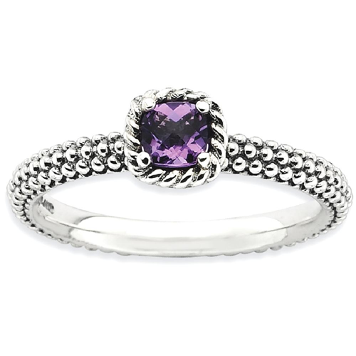 IceCarats 925 Sterling Silver Checker Cut Purple Amethyst Band Ring Size 5.00 Stone Stackable Gemstone Birthstone February