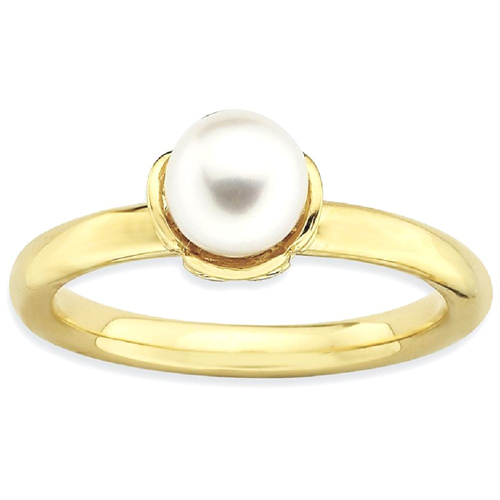 IceCarats 925 Sterling Silver Stack Exp. White Freshwater Cultured Pearl Gold Plated Band Ring Size 5.00 Stackable Gemstone