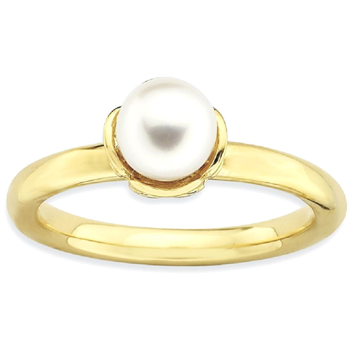 IceCarats 925 Sterling Silver Stack Exp. White Freshwater Cultured Pearl Gold Plated Band Ring Size 7.00 Stackable Gemstone