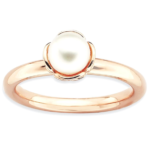 IceCarats 925 Sterling Silver Stack Exp. White Freshwater Cultured Pearl Pink Plated Band Ring Size 10.00 Stackable Gemstone