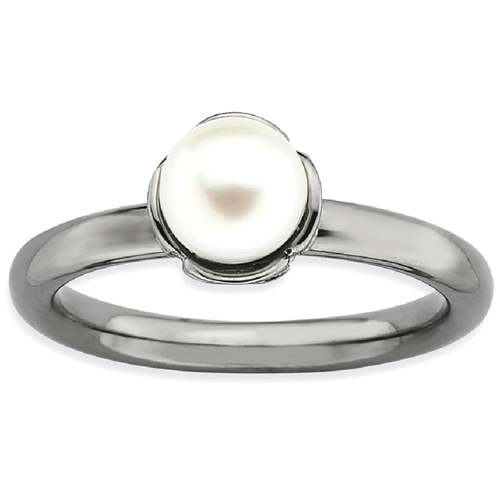 IceCarats 925 Sterling Silver Stack Exp. White Freshwater Cultured Pearl Black Plate Band Ring Size 7.00 Stackable Gemstone