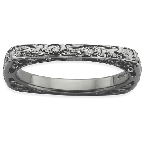 IceCarats 925 Sterling Silver Black Plate Square Band Ring Size 6.00 Stackable