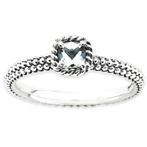 IceCarats 925 Sterling Silver Checker Cut Blue Aquamarine Band Ring Size 7.00 Stackable Gemstone Birthstone March