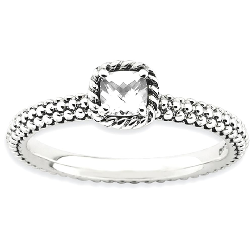 IceCarats 925 Sterling Silver Checker Cut White Topaz Band Ring Size 5.00 Stone Stackable Gemstone Birthstone April Az