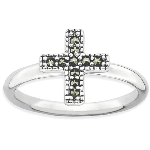 IceCarats 925 Sterling Silver Marcasite Cross Religious Band Ring Size 6.00 Stackable Gemstone