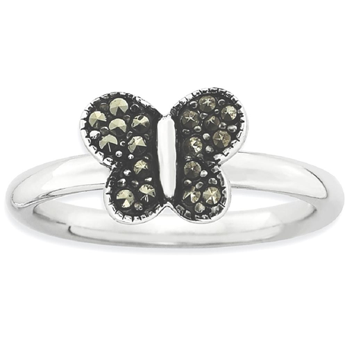 IceCarats 925 Sterling Silver Marcasite Butterfly Band Ring Size 10.00 Stackable Gemstone