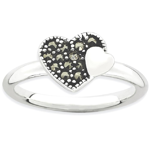 IceCarats 925 Sterling Silver Marcasite Heart Band Ring Size 9.00 Love Stackable Gemstone
