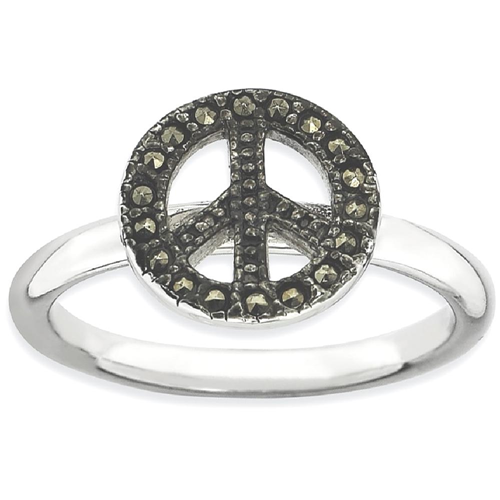 IceCarats 925 Sterling Silver Marcasite Peace Sign Band Ring Size 5.00 Stackable Gemstone
