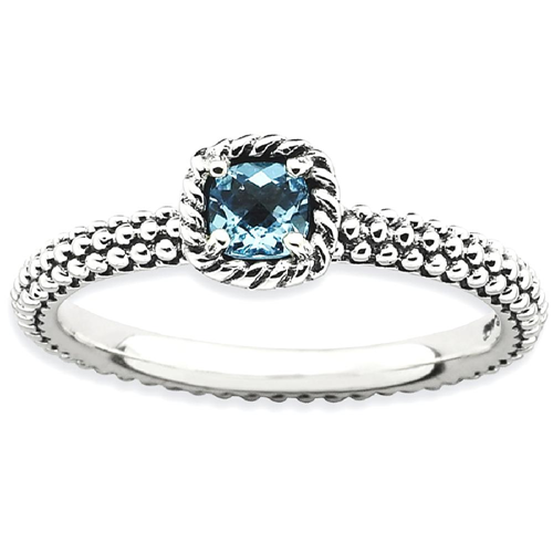 IceCarats 925 Sterling Silver Checker Cut Blue Topaz Band Ring Size 6.00 Stone Stackable Gemstone Birthstone December Az
