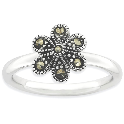 IceCarats 925 Sterling Silver Marcasite Scalloped Band Ring Size 8.00 Stackable Gemstone