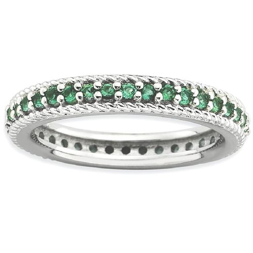 IceCarats 925 Sterling Silver Created Green Emerald Eternity Band Ring Size 10.00 Stackable Gemstone Birthstone May