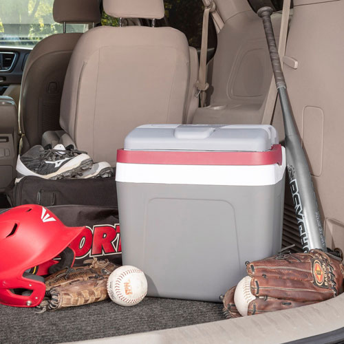 Koolatron 12V Electric Cooler 24L Self-Locking Handle - Grey/Red