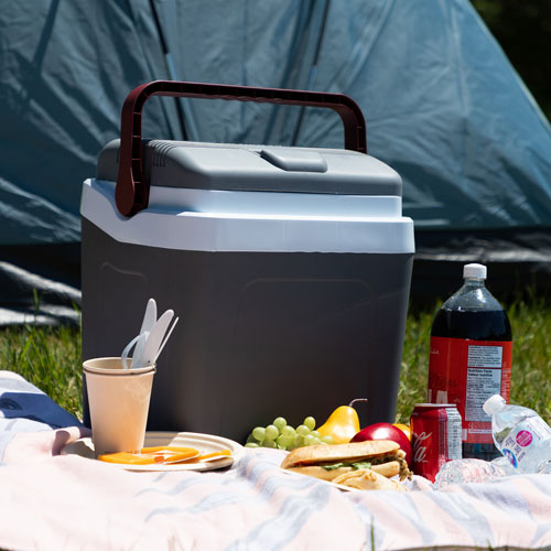 Koolatron 12V Electric Cooler 24L Self-Locking Handle - Grey/Red