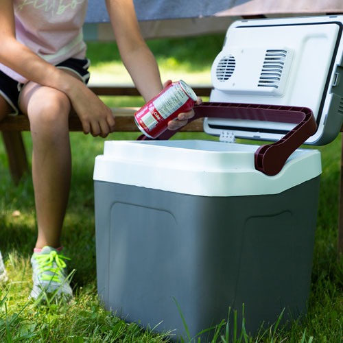 Koolatron 12V Electric Cooler 24L Self-Locking Handle - Grey/Red