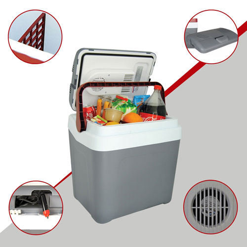 Koolatron 12V Electric Cooler 24L Self-Locking Handle - Grey/Red