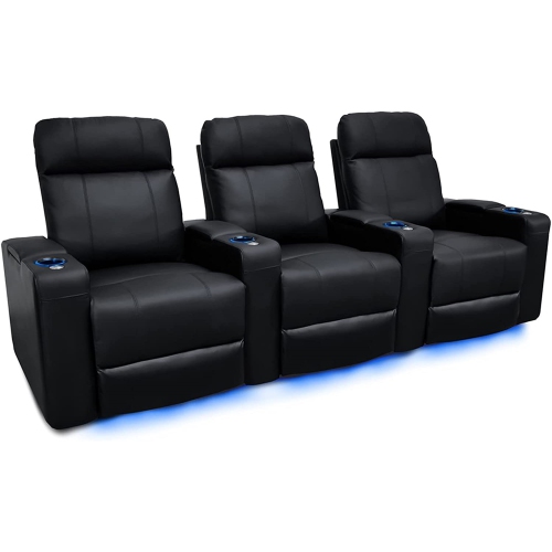 Valencia Piacenza 3-Seat Premium Top Grain 9000 Leather Power Recliner Home Theatre Seating with LED Lighting - Black
