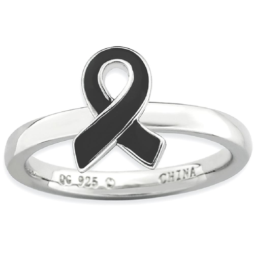 IceCarats 925 Sterling Silver Black Enameled Awareness Ribbon Band Ring Size 5.00 Stackable