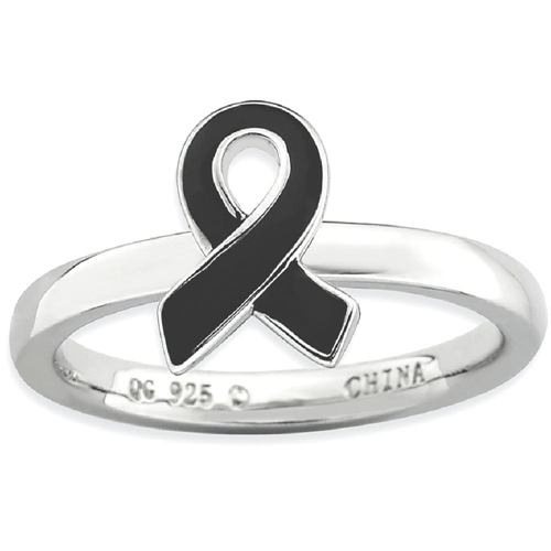IceCarats 925 Sterling Silver Black Enameled Awareness Ribbon Band Ring Size 6.00 Stackable