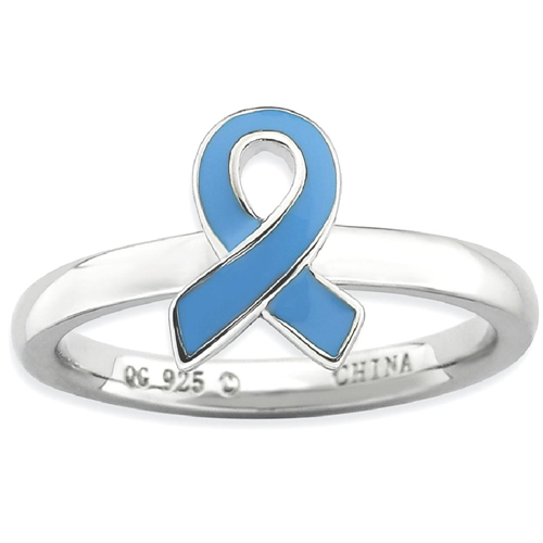 IceCarats 925 Sterling Silver Blue Enameled Awareness Ribbon Band Ring Size 10.00 Stackable