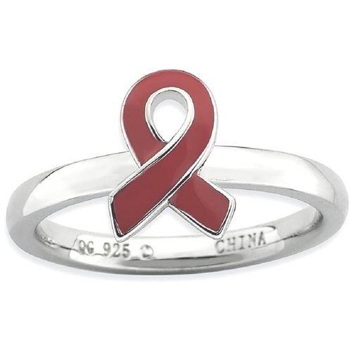 IceCarats 925 Sterling Silver Red Enameled Awareness Ribbon Band Ring Size 6.00 Stackable