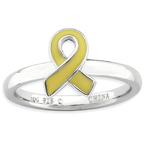 IceCarats 925 Sterling Silver Yellow Enameled Awareness Ribbon Band Ring Size 6.00 Stackable