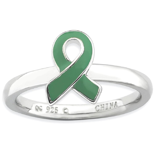 IceCarats 925 Sterling Silver Green Enameled Awareness Ribbon Band Ring Size 5.00 Stackable