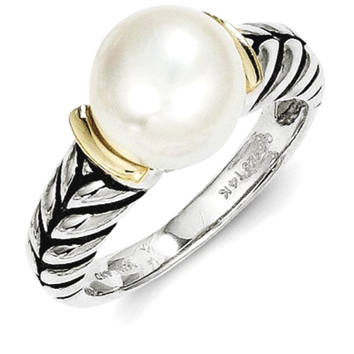 IceCarats 925 Sterling Silver 14k 10mm Button Freshwater Cultured Pearl Band Ring Size 7.00