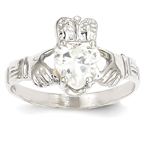 IceCarats – Alliance 10 K en or blanc 14 K, pierre de naissance d’avril, Cladagh celtique, style 5.00