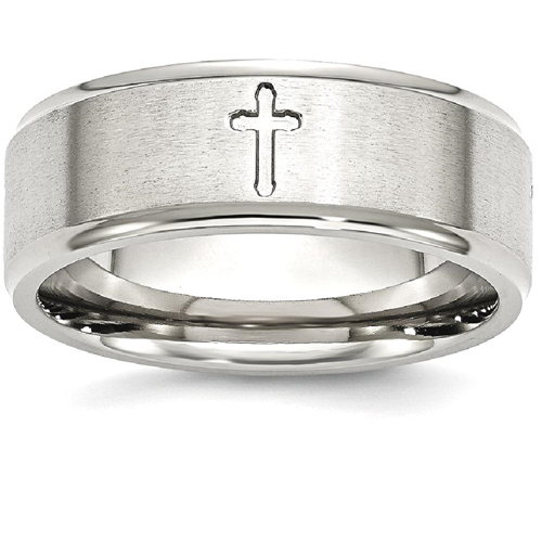 IceCarats Stainless Steel Ridged Edge Cross Religious 8mm Brushed Wedding Ring Band Size 8.00 Designed
