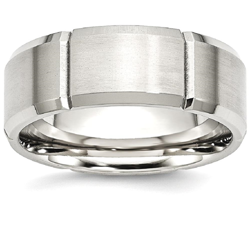 IceCarats Stainless Steel Beveled Edge Grooved 8mm Brushed/ Wedding Ring Band Size 11.00