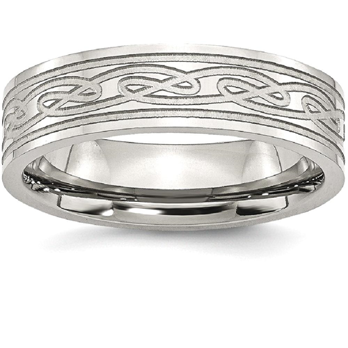 L’anneau de mariage Celtic de 6 mm en acier inoxydable gravé au laser irlandais Caddagh Celtic Knot de taille 12.50 d’IceCarats