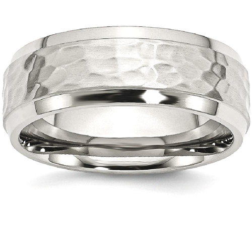 IceCarats Stainless Steel Beveled Edge 8mm Hammered Wedding Ring Band Size 13.50 Fancy