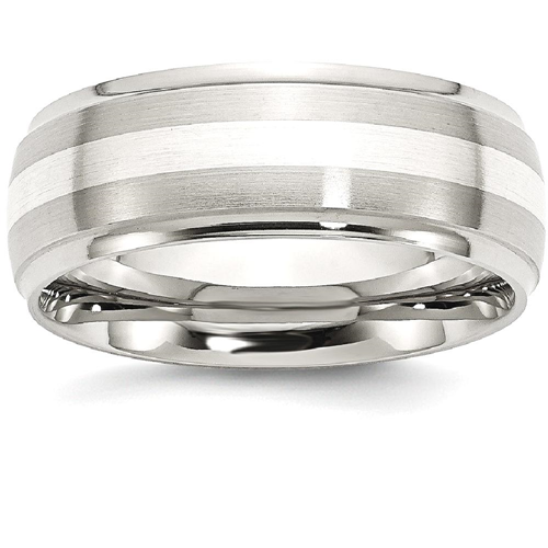 IceCarats Stainless Steel 925 Sterling Silver Inlay Ridged Edge Brushed Wedding Ring Band Size 13.00 Preciou Metal