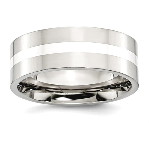 IceCarats Stainless Steel 925 Sterling Silver Inlay Flat 8mm Wedding Ring Band Size 13.00 Preciou Metal