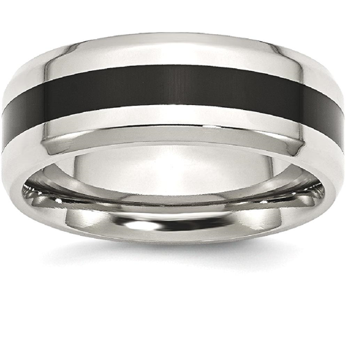 IceCarats Stainless Steel Black Enamel 8mm Beveled Edge Wedding Ring Band Size 11.50 Fancy