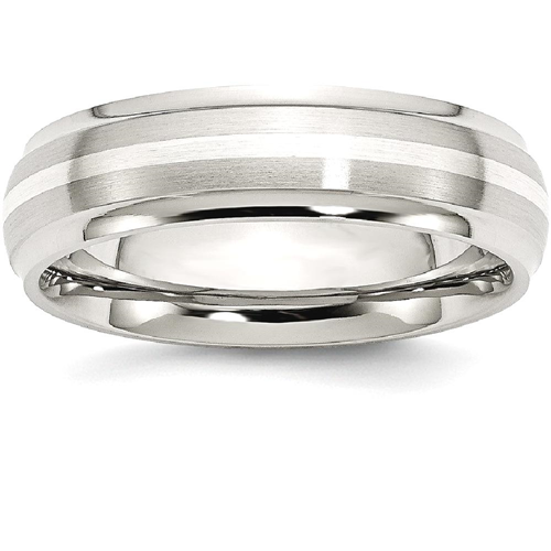 IceCarats Stainless Steel 925 Sterling Silver Inlay Ridged Edge Brushed Wedding Ring Band Size 7.00 Preciou Metal