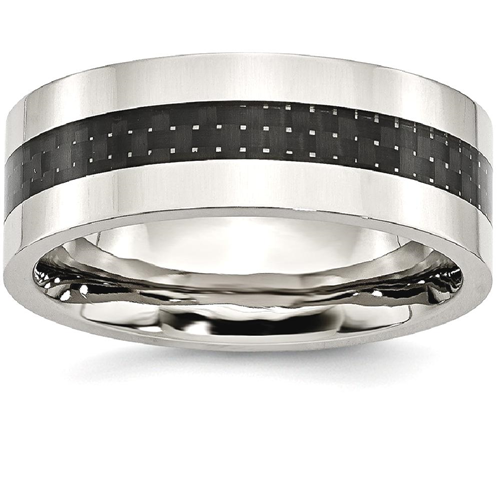 IceCarats Stainless Steel Black Carbon Fiber Inlay Flat 8mm Wedding Ring Band Size 8.00 Type Of