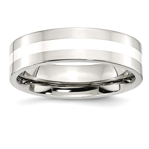IceCarats Stainless Steel 925 Sterling Silver Inlay Flat 6mm Wedding Ring Band Size 10.00 Preciou Metal