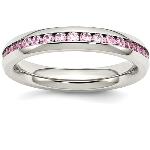 IceCarats Stainless Steel 4mm October Pink Cubic Zirconia Cz Band Ring Size 9.00 Birthstone